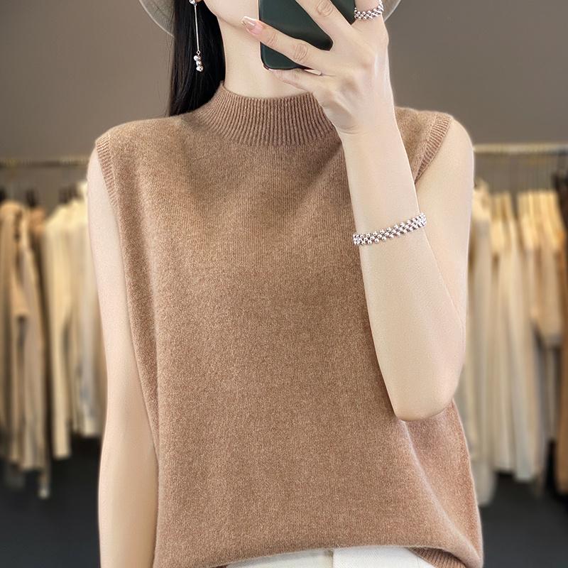 

Жіноча майка 100% вовна без рукавів MODERN NEW SAGA весна осінь футболка водолазка трикотажний вовняний топ м’який базовий жилет жіночий 2XL