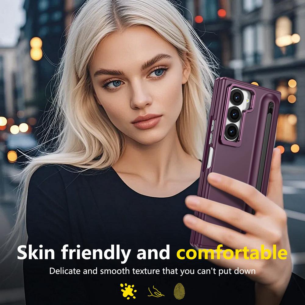 KEYSION with Touch Pen Case for Samsung Galaxy Z Fold 6 5 5G Hard PC Kickstand Phone Cover With Tempered Glass Screen Protector