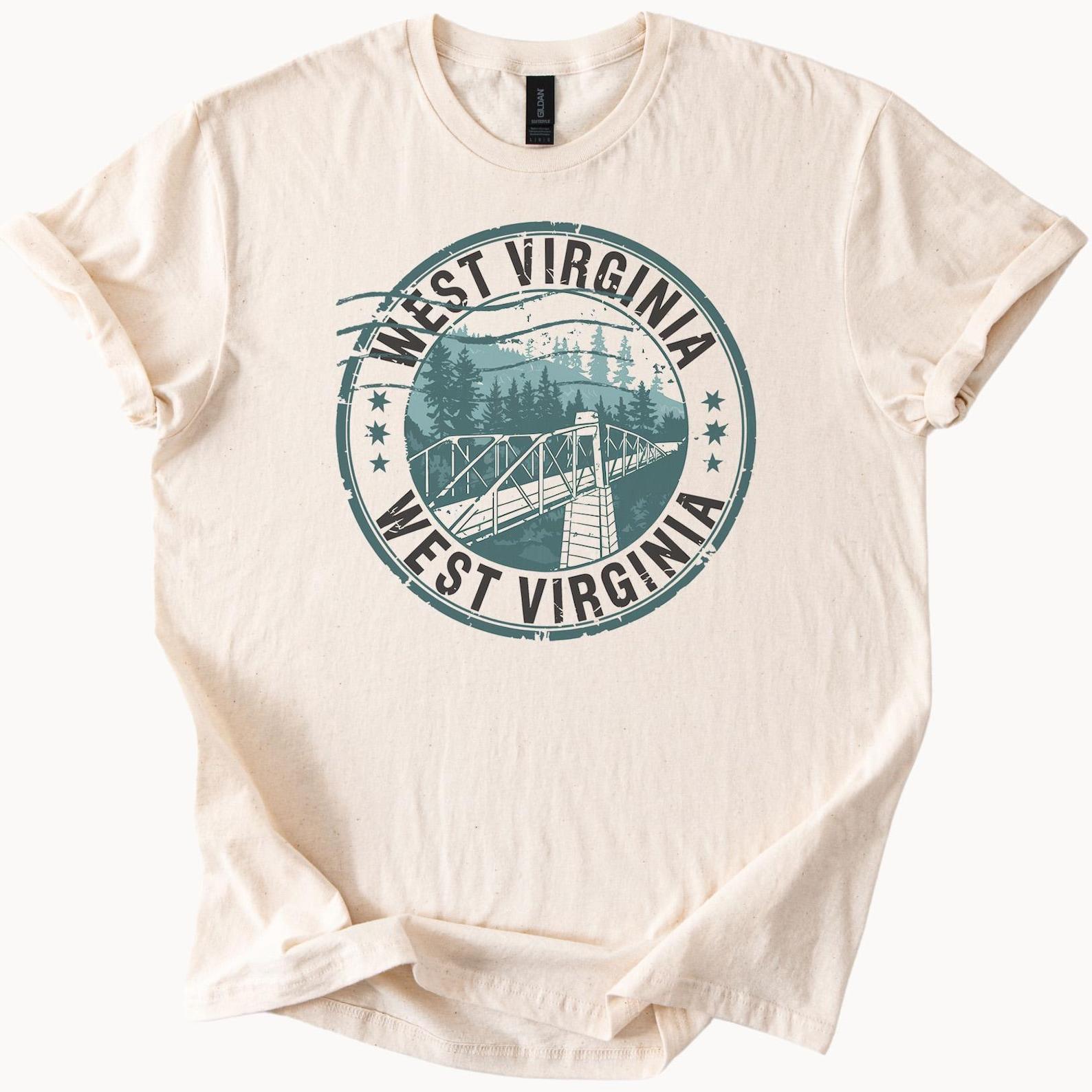 West Virginia Scenic Bridge Graphic T Shirt Nature Mountains Forest Outdoors Hiking Adventure Tee State Souvenir West Virginia Shirt 140
