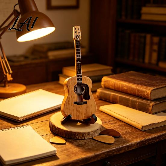 Musician Desk Decoration Guitar Pick Holder with Stand Wooden Plectrum Display Storage Box Miniature Shape Organizer for Lovers Portable