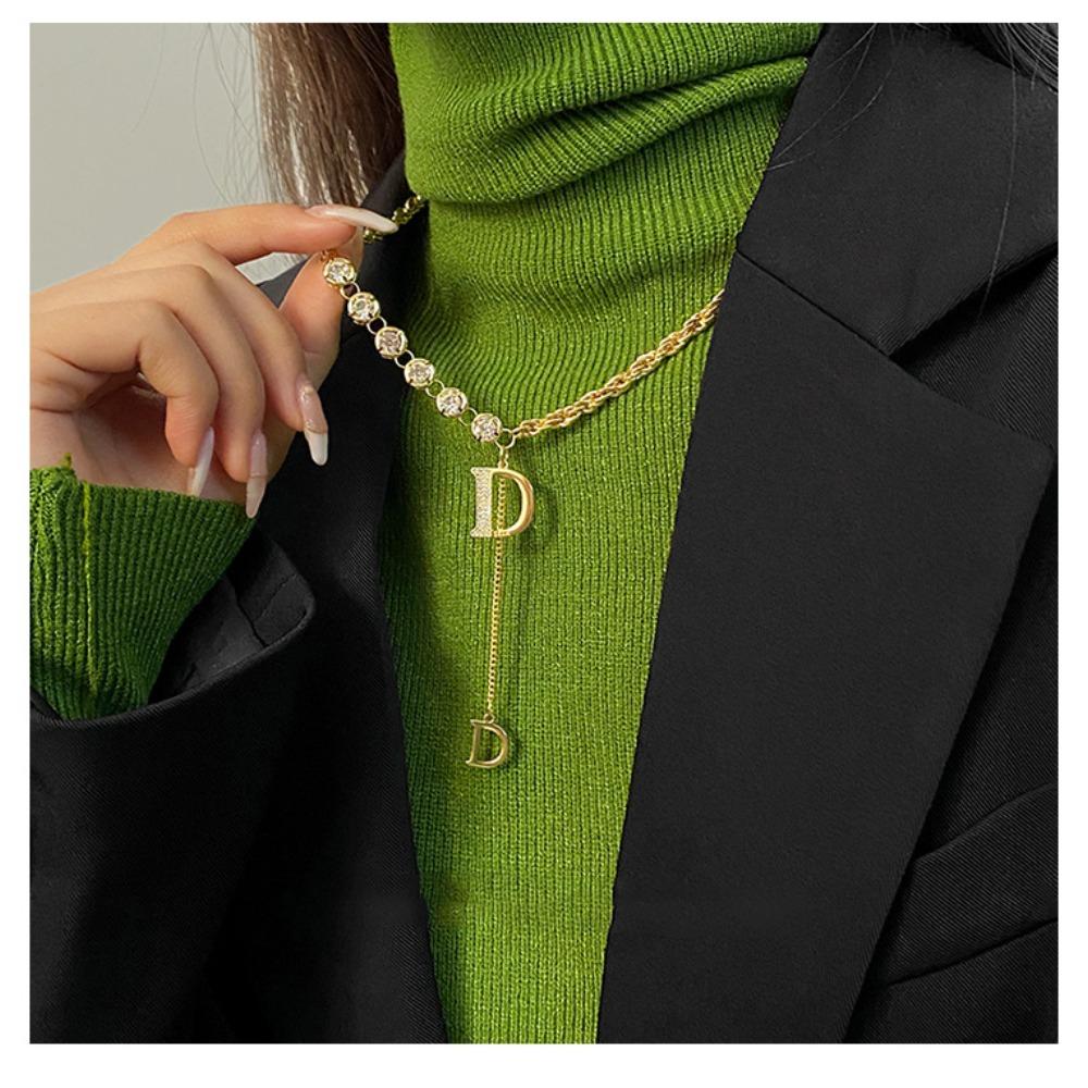 JMXD Letter D Sweater Necklace for Women Small Luxury Y2K Minimalist Trendy Statement Jewelry Gift for Her