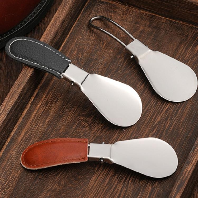 Portable Foldable Stainless Steel Shoehorn Compact Design with Faux Leather Handle For Seniors Travel And Home Use