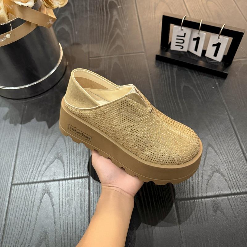 Ou Ruofeng increases the height of rhinestone platform muffin shoes for women's 2025 spring new loafers versatile casual two-wear single shoes