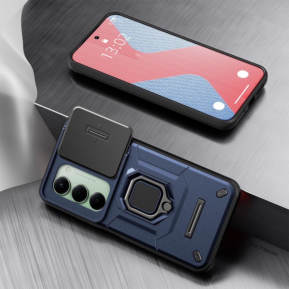 KEYSION Shockproof Armor Case for Redmi 15 169.5mm 171mm Slide Camera Lens Protection Metal Ring Stand Phone Cover for Redmi 5G