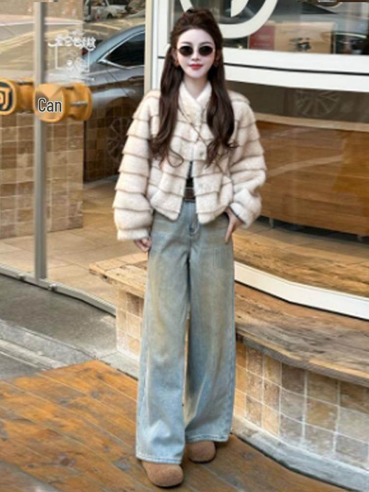 Chic Women's Faux Mink Velvet Fur Slimming Short Winter Coat