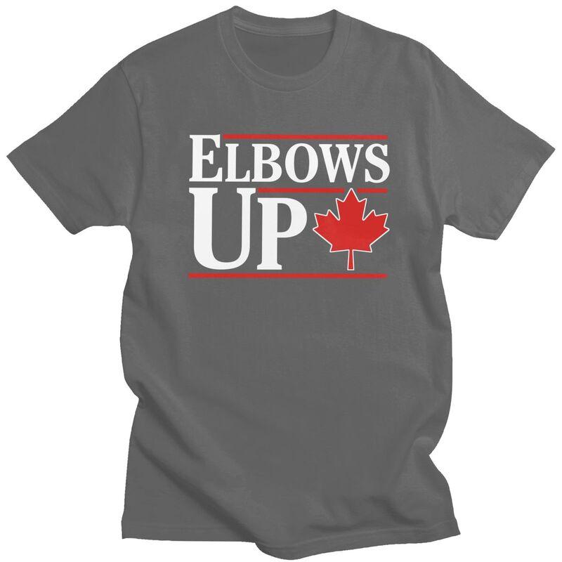 Custom Male Elbows Up Canada Canadian Flag T Shirt ShortSleeve Cotton Tshirts Tshirt Leisure Tee Clothing