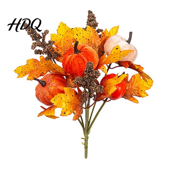 Rustic Autumn Floral Display Artificial Fall Bouquet with Fabric Pumpkins Maple Leaves Wheat Berries Pumpkin Decoration Home Decor for Thanksgiving