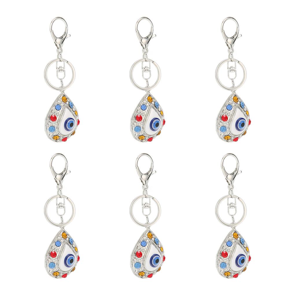 6Pcs Eye Keychains Durable Metal Stylish Rhinestone Bright Colors Lobster Clasp Keychain for Car Handbag Purse