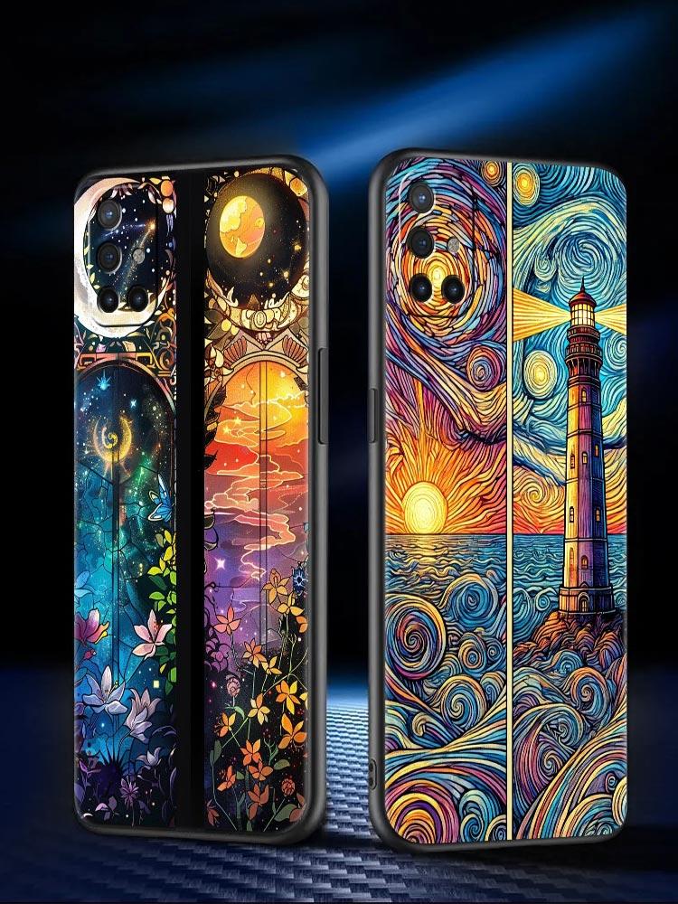 Phone Case For Oneplus 13R 13 12 10T 11 R10 Nord N100 N200 N10 9 9R CE 2 3 Z Pro Lite 5G Soft TPU Cover Beautiful Sun Moon Glass