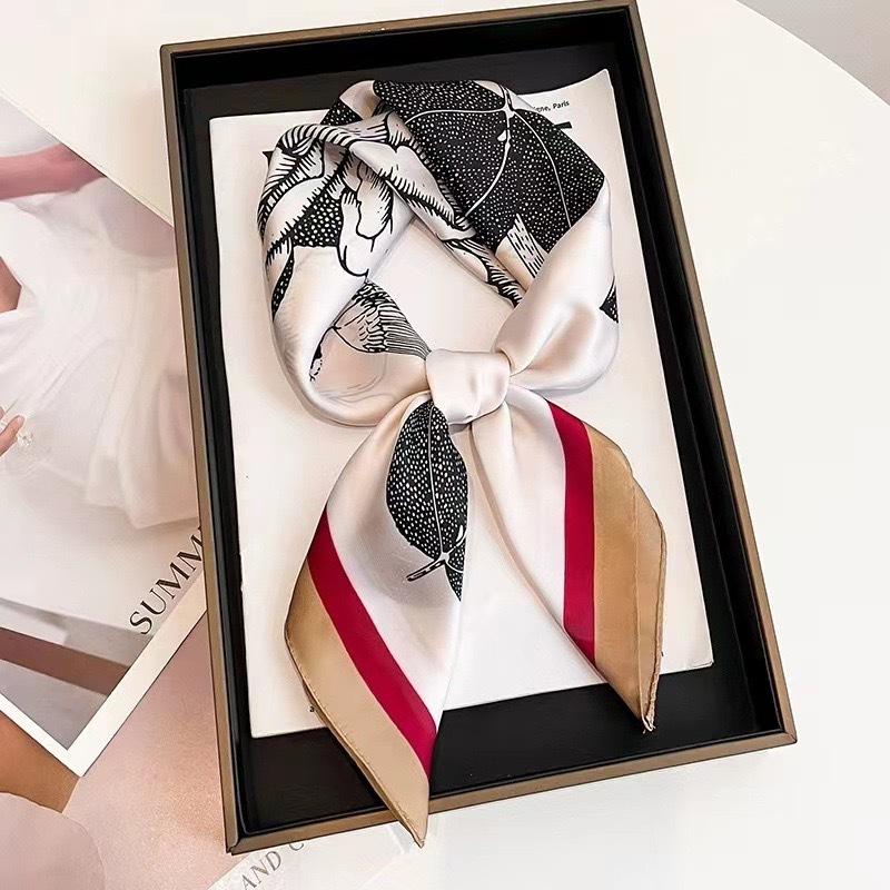 Luxury Satin Print Silk Scarf Square Women Streamer Neck Scarves Wrap Head Kerchief Beach Hair Band For Woman Bandana Summer