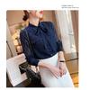 Bow-tie chiffon women's long-sleeve shirt, 2026 new model, spring and autumn blue blouse