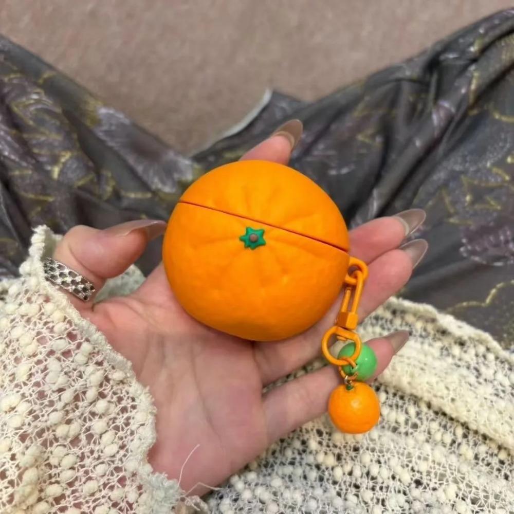 

Милый силиконовый чехол для наушников в виде апельсина для Apple Airpods 1/2 3 4 с тем же кулоном, забавный противоударный мягкий чехол For AirPods 4 оранжевый