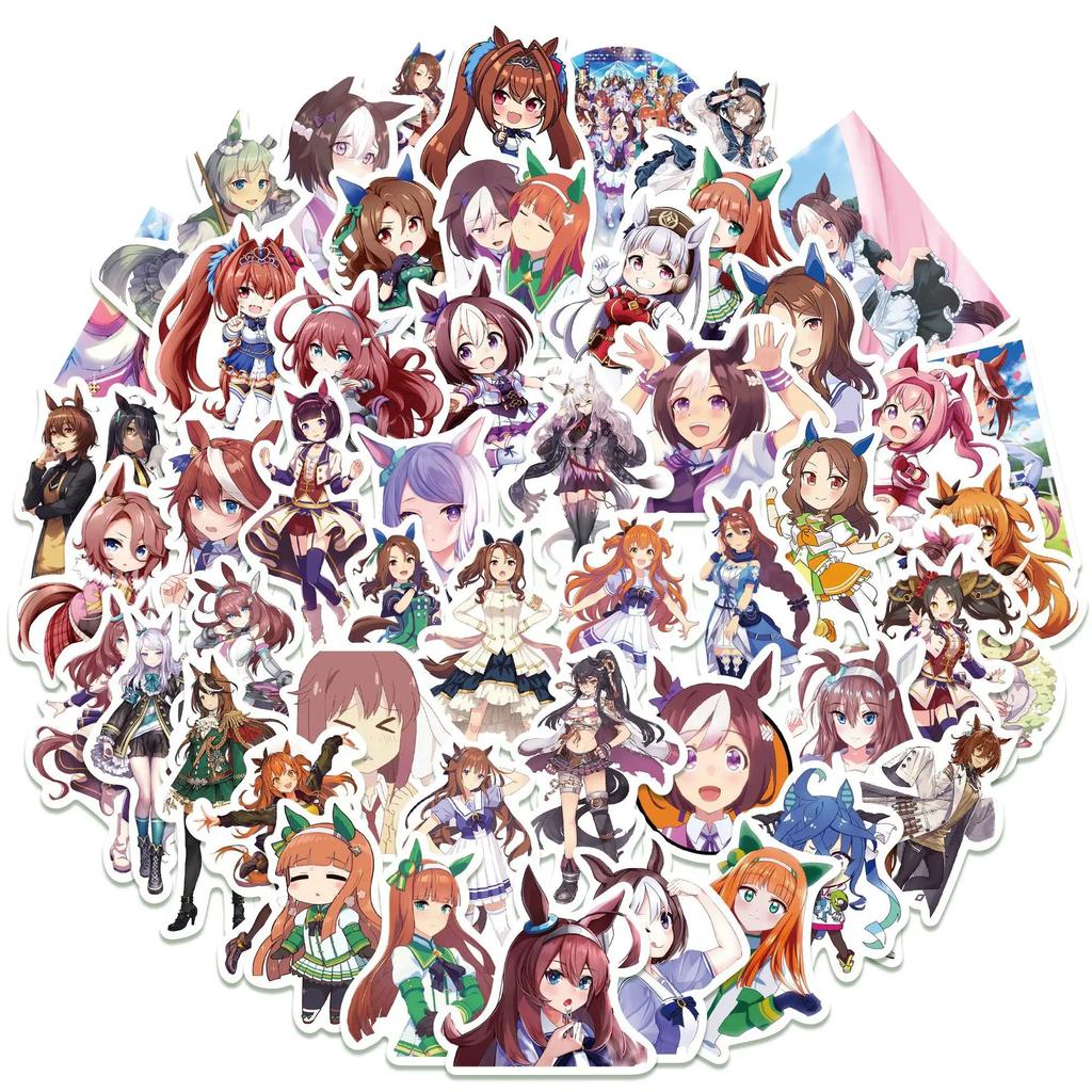 50 Stück Uma Musume Pretty Derby Spiel Graffiti Aufkleber Anime Mädchen Cartoon Aufkleber für Gitarre Telefon Gitarrenbecher Skateboard Spielzeug