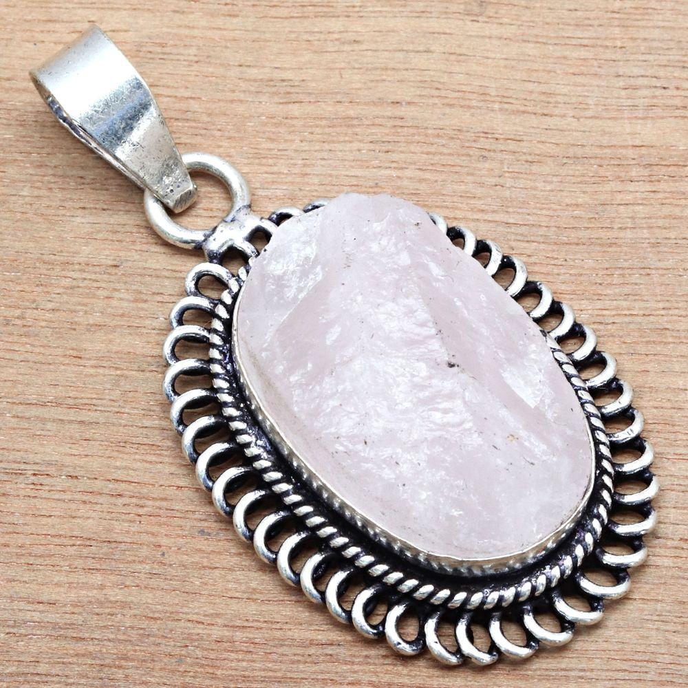 Pendant Pink Rosequartz Drusy Gemstone Mother's Day Gift Silver Jewelry 2"