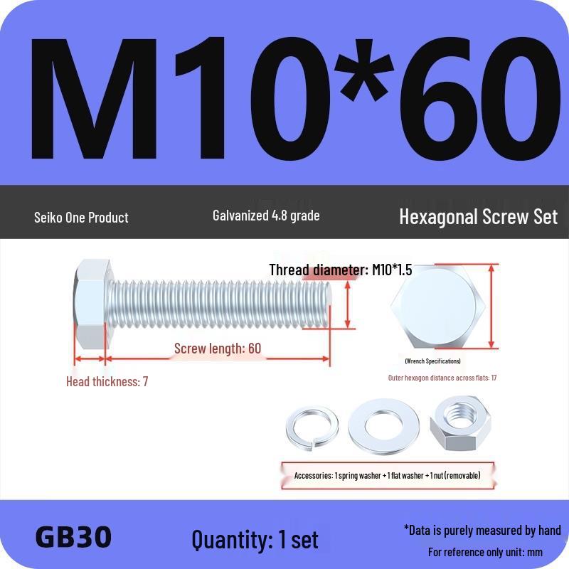 4.8 Grade Galvanized Hex Bolt and Nut Set M4-M30