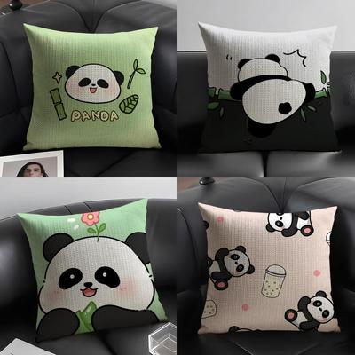 Cute Lovely Cartoon Panda Pillow Case Linen Cushion Covers For Decorative Sofa Home Pillows Case Car Chair Pillows Cases