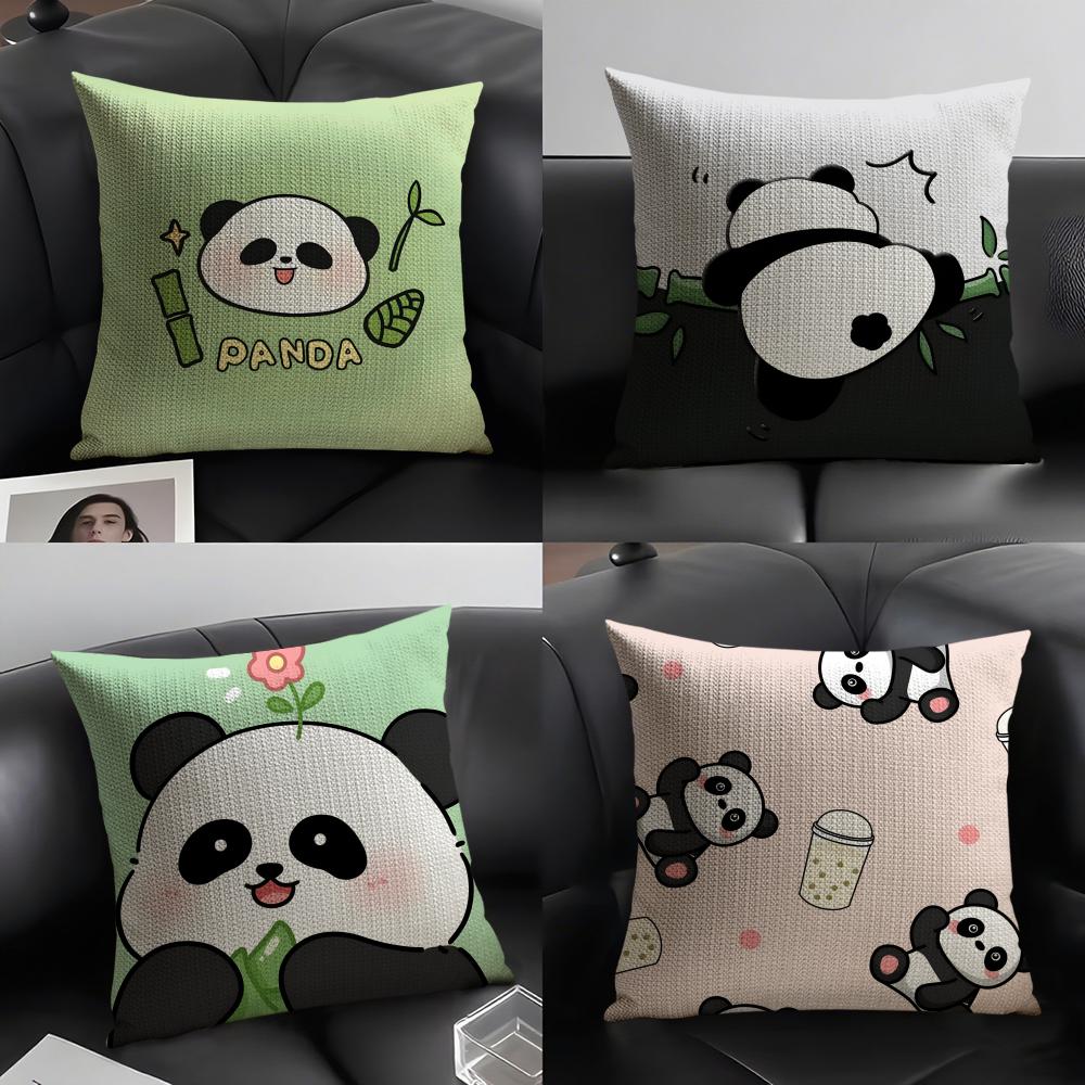 Cute Lovely Cartoon Panda Pillow Case Linen Cushion Covers For Decorative Sofa Home Pillows Case Car Chair Pillows Cases