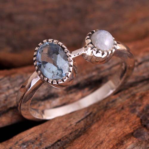 Blue Topaz Ring, Handmade Jewelry, 925 Sterling Silver, Women Jewelry, Gifts For Her, Moonstone Ring, Gemstone Jewelry