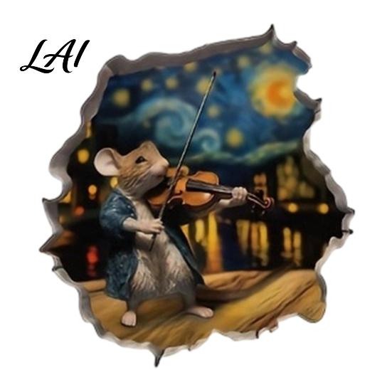 Cute Animal Wall Decor Christmas Mouse Break‑Through Decals 3D Hole Self‑Adhesive Removable PVC Art Stickers DIY for Living Room Entryway