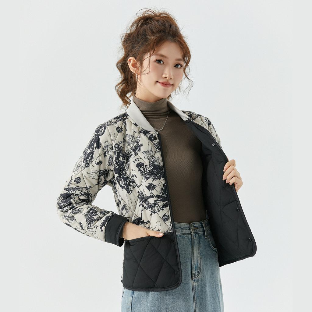 Women's Fall and Winter Long-sleeved Warm Light Chinese Style Fashion Casual Threaded Collar Outside The Cotton Cotton Clothing 2522