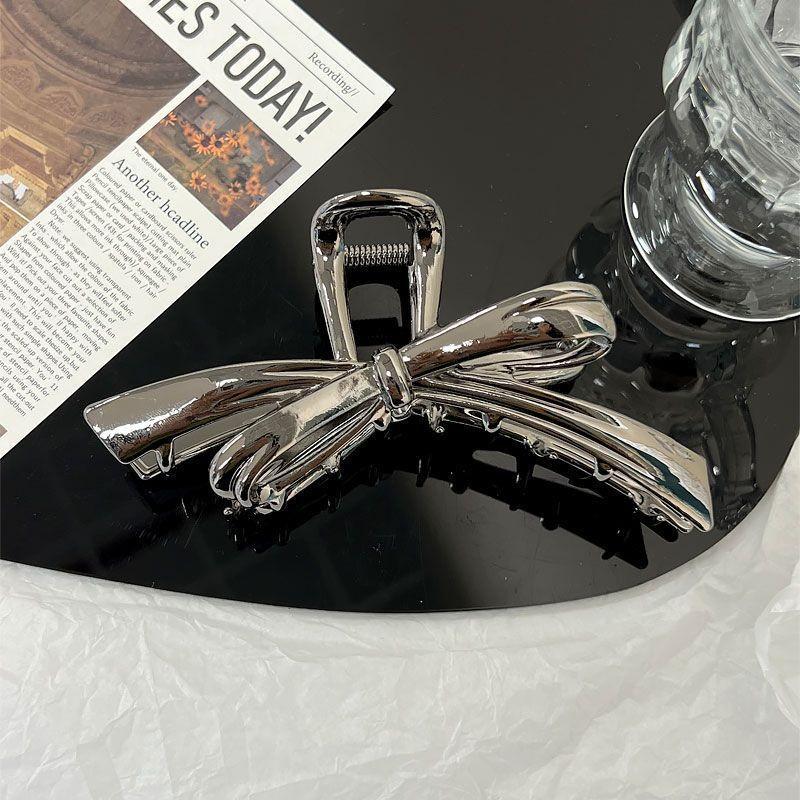 Silver Textured Metal Shark Hair Claw - Women's Stylish Updo Clip Accessory