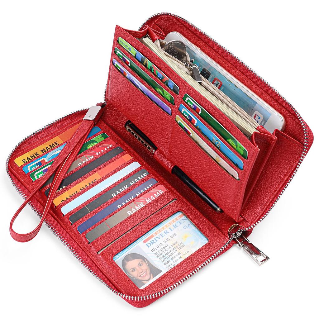 RFID-diebstahlsichere Damenbrieftasche aus PU-Leder, großes Fassungsvermögen, lang und elegant mit mehreren Kartenfächern.