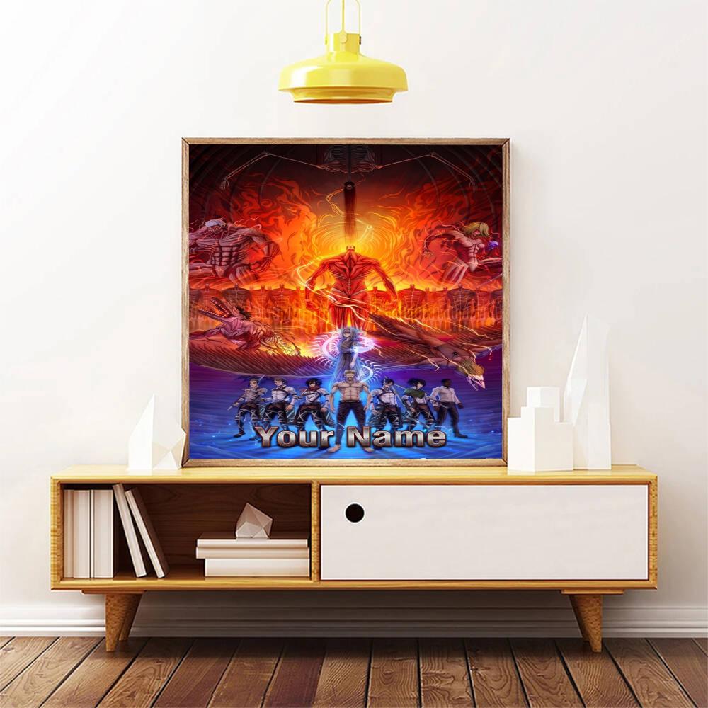 Attack Titan Personalized Name Diamond Paintings Mosaic Wall Round Diamond Art Painting Kits Embroidery Crystal Accessories Frameless