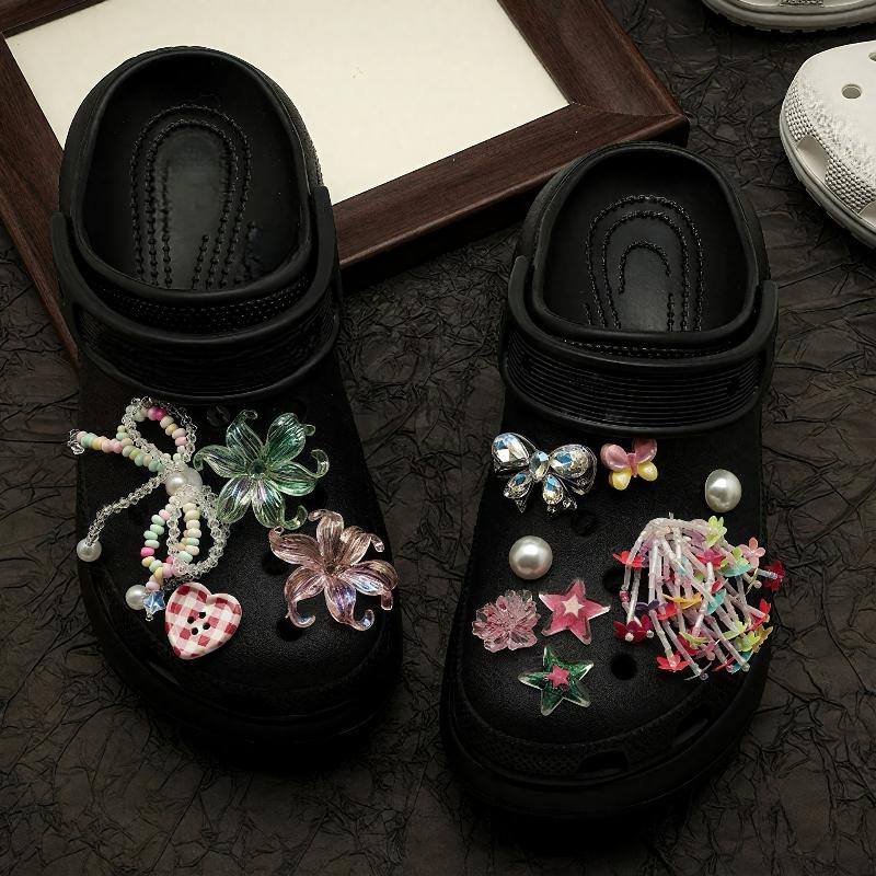 12Pcs Detachable Shoe Flower Shoe Charms Diy Colorful Butterfly Seaweed Bead Chain Shoe Buckle Hole Accessories For Girls