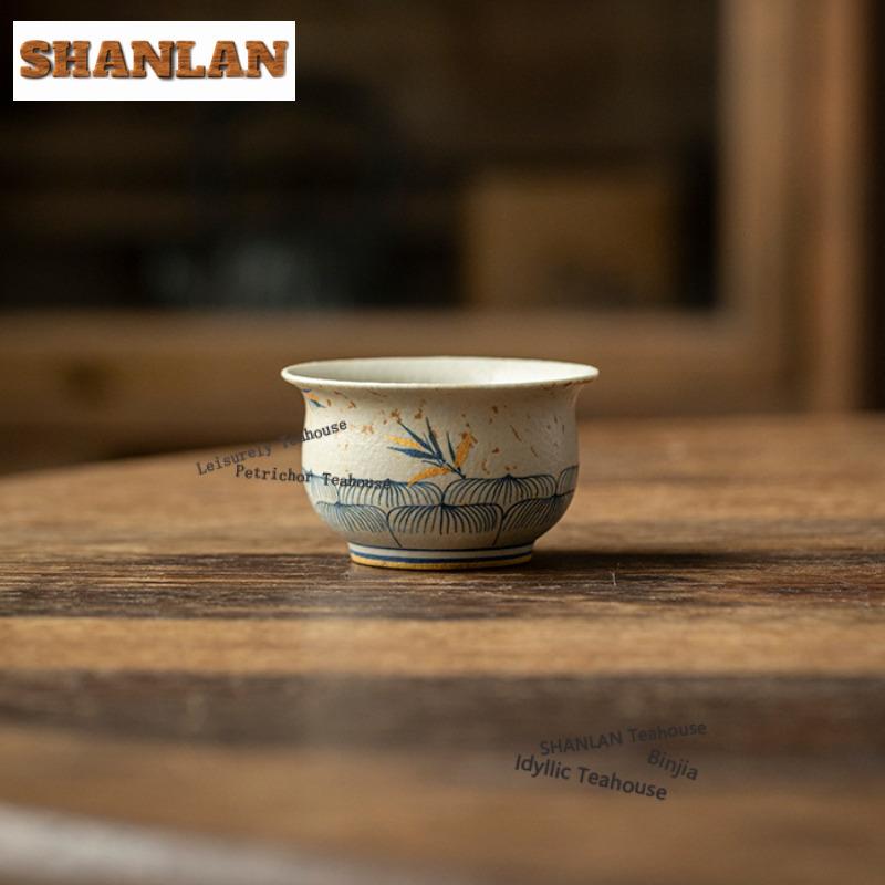 80ml Hand-painted Lotus Bamboo Shadow Teacup Creative Tea Bowl Set of Cups Tea-tasting Fragrance Cup Chazhan Master Cups Cafes