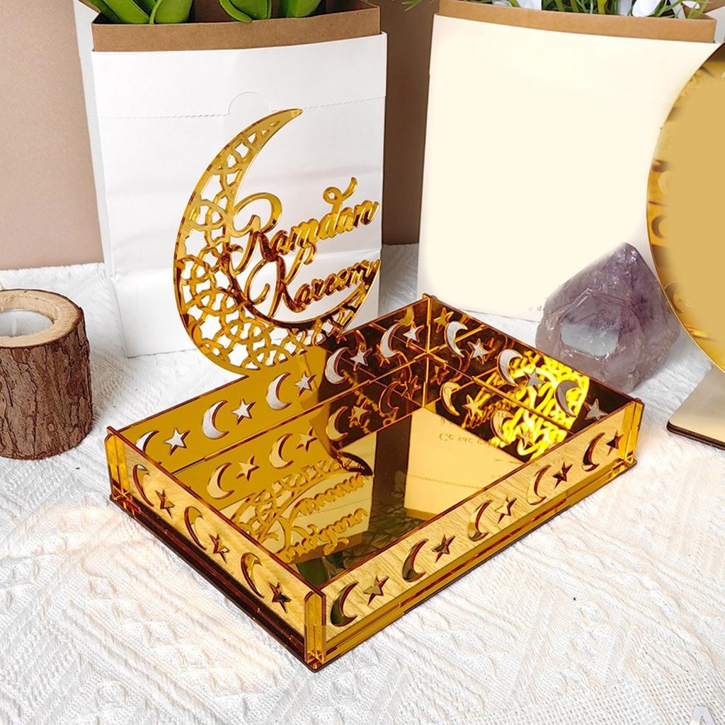 Eid Tray Moon Temple Food Holder Acrylic Ornament for Islamic Muslim Table Decoration Ramadan Party Candy Food Supplies