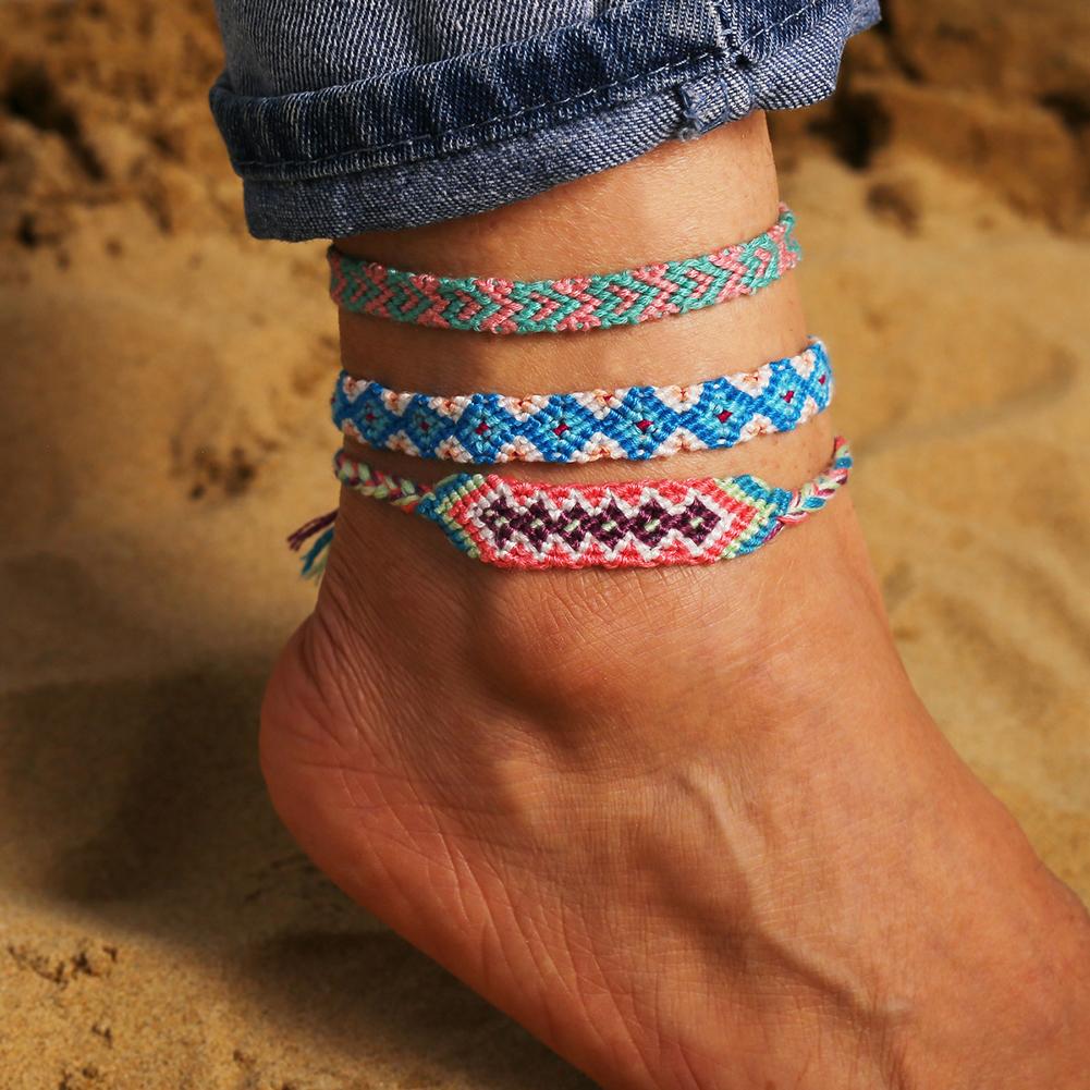 Men Women Bohemian Anklet Hand Knitting Colour Rope Anklet
