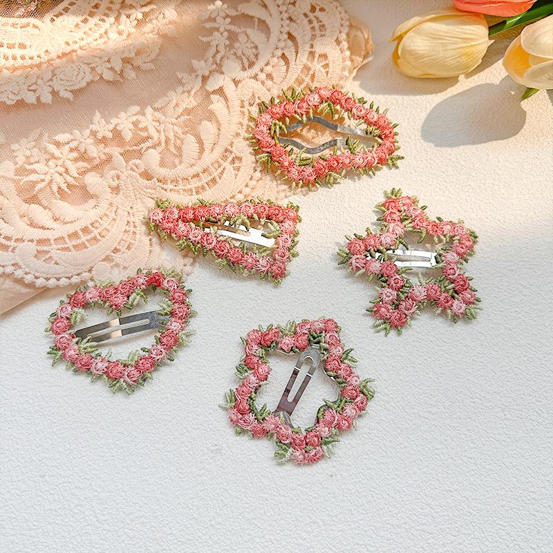 2025 Women's High-End Pink Floral Hair Clip: Sweetheart Design for Bangs and Forehead Styles