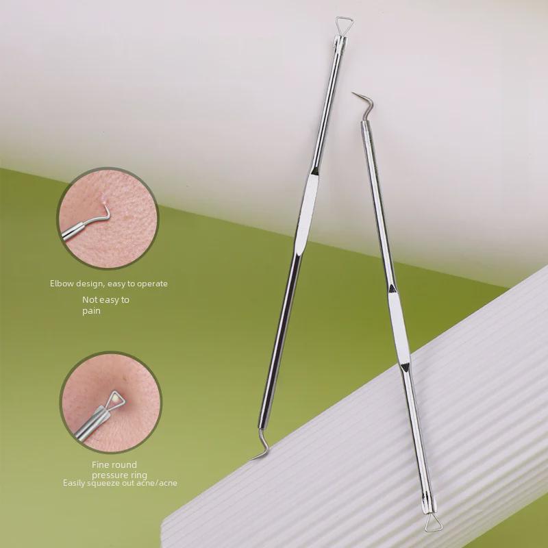 Kaqi Duoduo Stainless Steel Acne Tool Set: Double-Headed Needle, Curved Hook & Pressure Ring (3 Pieces) KK843