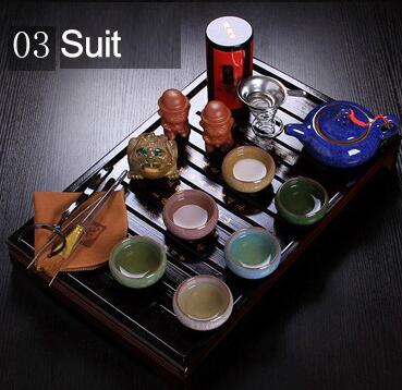 Chinese kung fu tea set porcelain tray purple grit ceramic teapot for the tea cups with saucers solid wood the tea pot 26pcs