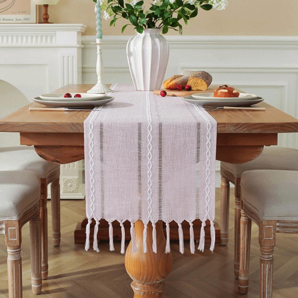 Hollow Weaving Rustic Table Runner With Tassels Table Cover Household Table Flag  TV Stand