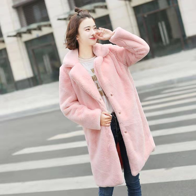 Autumn and winter new imitation mink hair imitation fur coat women's medium and long slim-fitting cotton woolen coat coat