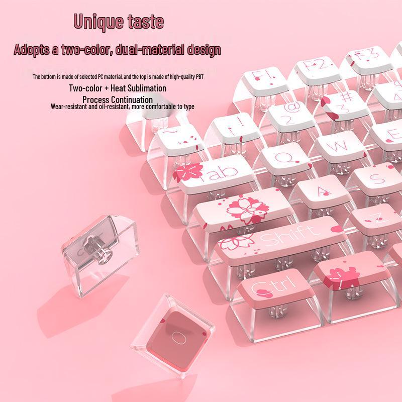 Cherry Blossom Gradient Transparent PBT Dye-Sublimation Anime Keycap Set 38x16x3 cm