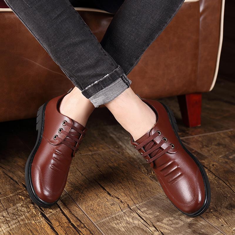 Men's Leather Shoes Spring and Summer New Lace-up Casual Leather Single Shoes Large Size Men's Lazy Leather Shoes