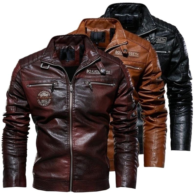 1Pcs Men's Winter Windbreak Leather Jacket Motorcycle Jackets Coat Thicken Overcoat