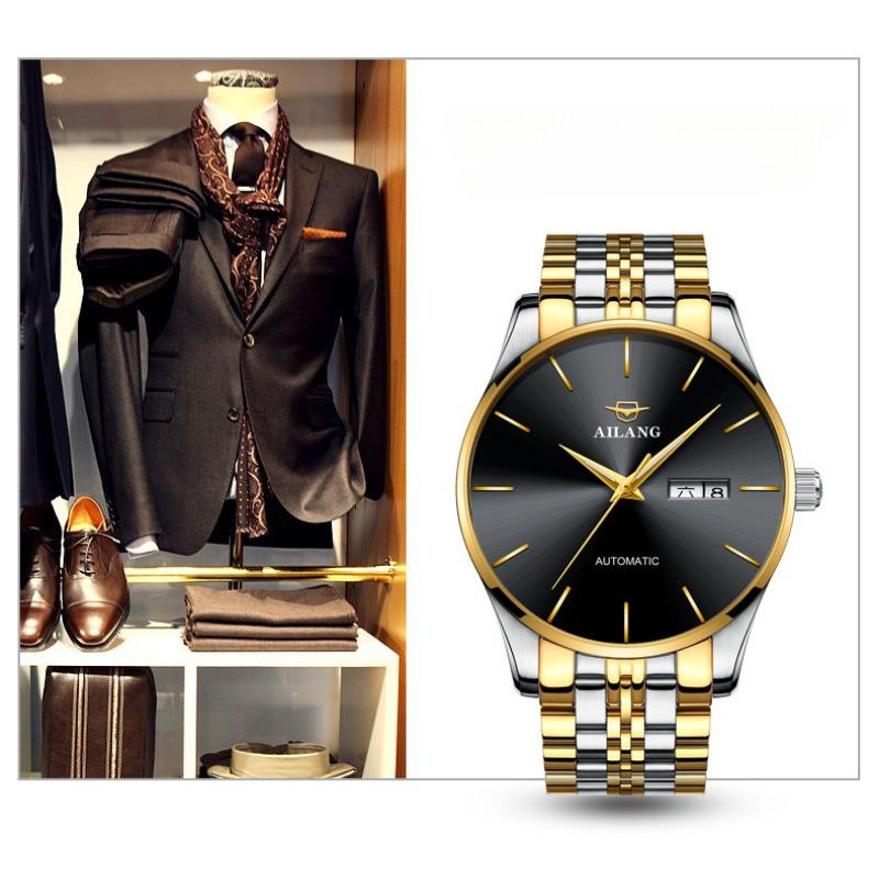 AILANG Men's Mechanical Watch Fully Automatic Ultra -thin Fashion Trend Men's Watch Bilateral Calendar Night Light Waterproof