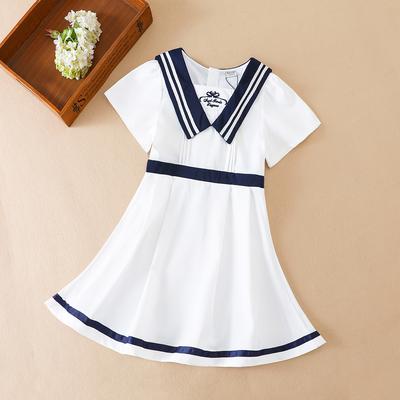 Girls' Short-Sleeved Summer Dress for 5-12 Years Preppy College Style Striped Collar Dresses Back To School Clothes