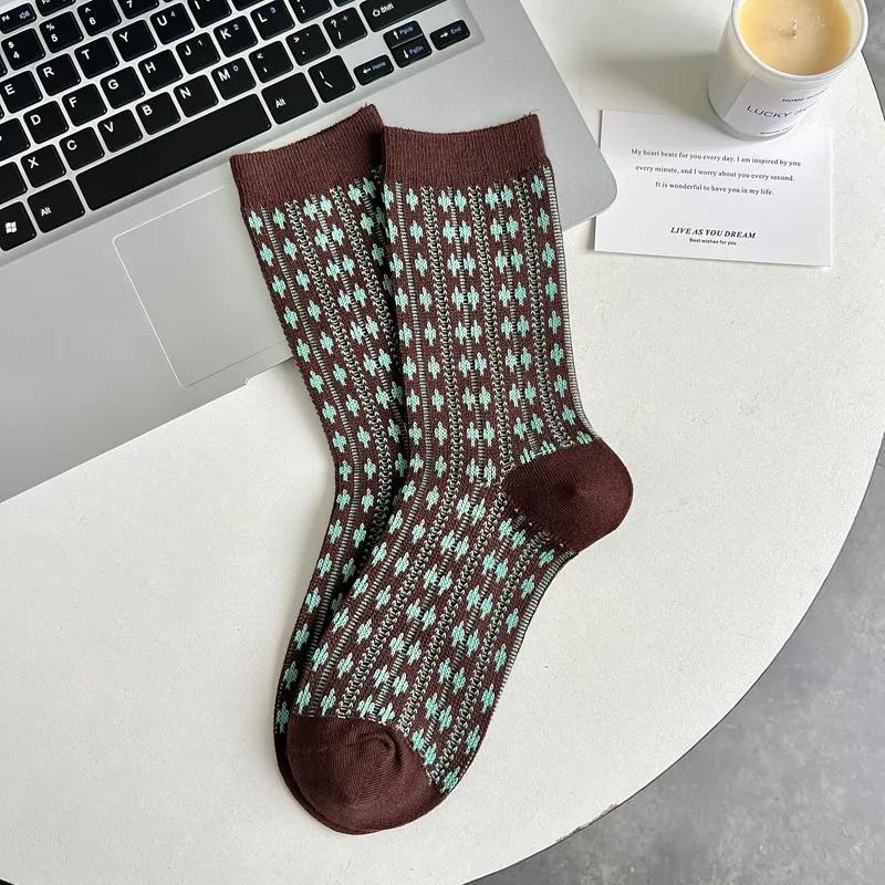 Mid-Calf Women Cotton Socks FAutumn Winter Ins Japanese JK Ethnic Style Fashion Socks Lady Girls Student Sweet Retro Long Socks