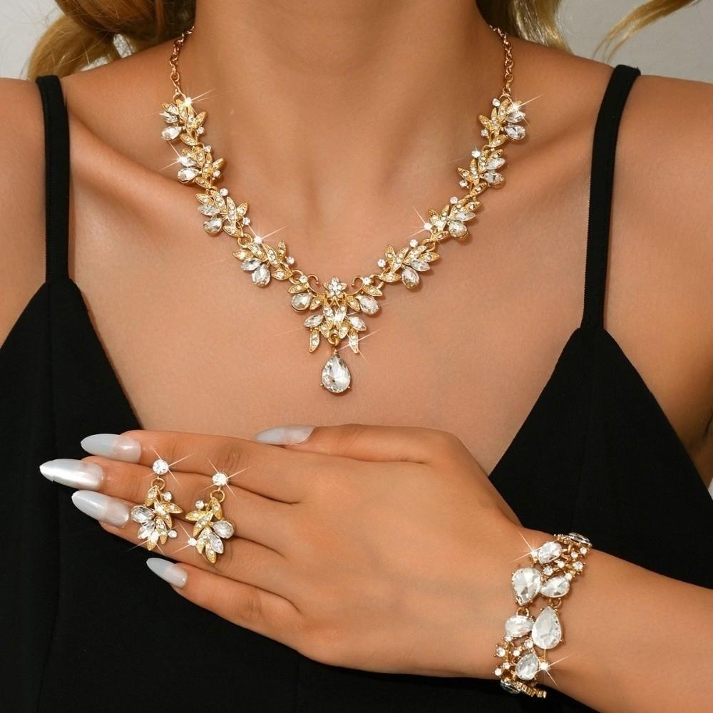 Teardrop Crystal Jewelry Set Rhinestone Matching Kit Chic Pendant Necklace Date