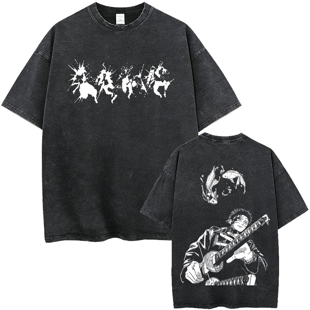 Anime Kagurabachi Chihiro Rokuhira Vintage Washed T-shirt Men Women Manga Fashion T-shirts Male Cotton Quality Oversized T Shirt