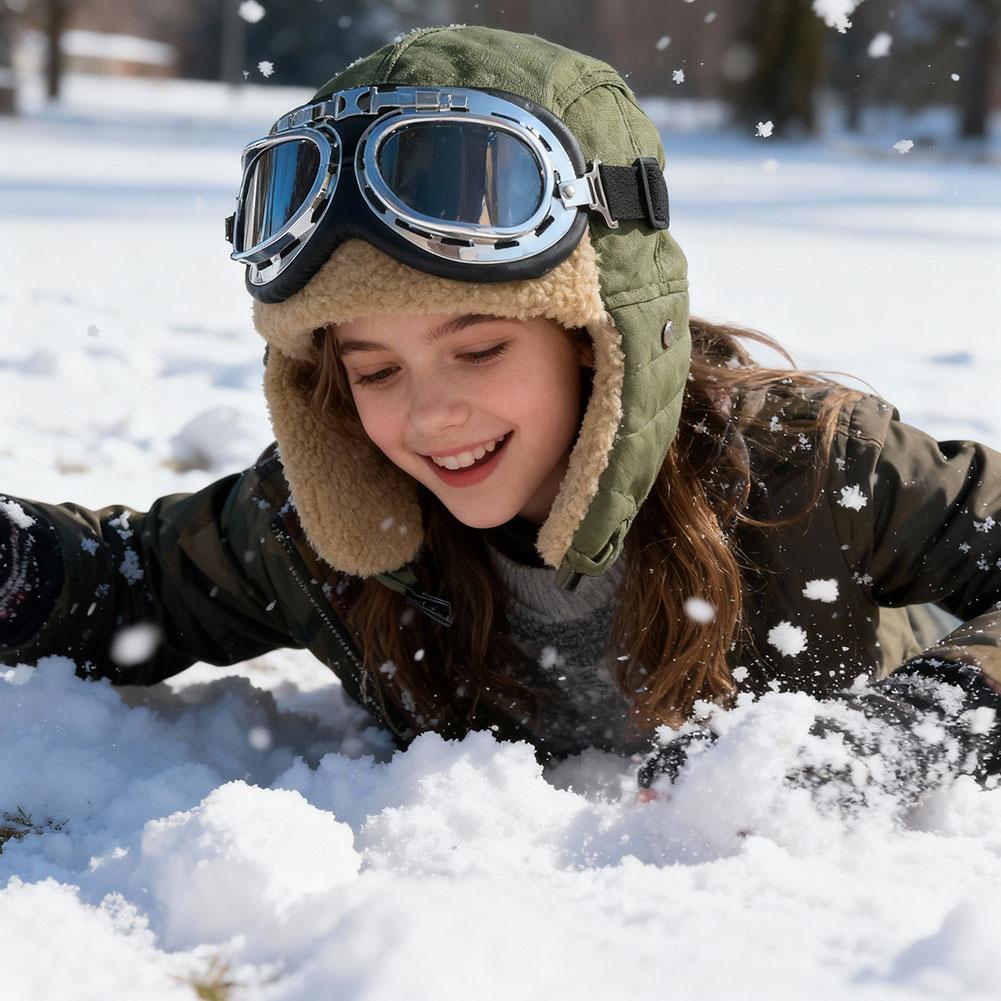 Winter Aviator Pilot Hat Thermal Insulated Ear Flap Windproof Goggle Design for Cycling Outdoor Men Women Cold Weather