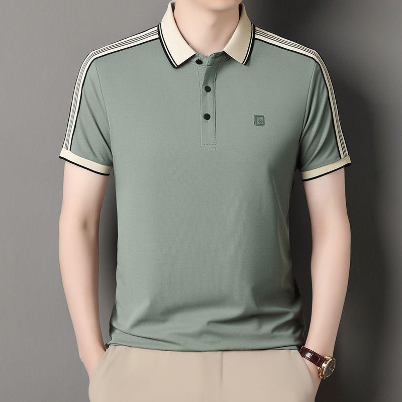 

Мужская дышащая рубашка поло с воротником, футболка с коротким рукавом, повседневный деловой топ для папы среднего возраста 4XL светло-зеленый