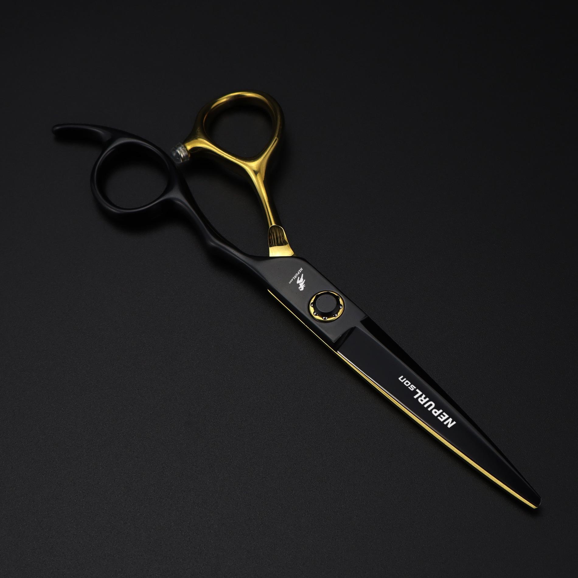 Black Gold Napsun Hairdressing & Barber Scissors Set - Straight & Thinning Shears.