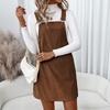 Abito casual semplice a costine tinta unita, nuovo per autunno e inverno, con laccetto