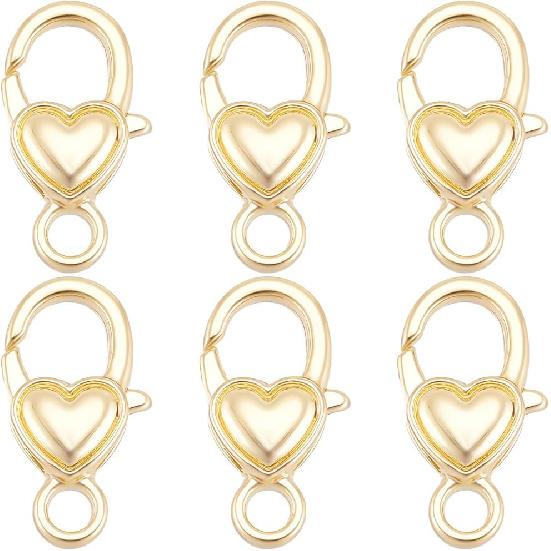 Beebeecraft 1 Box 20Pcs Heart Lobster Claw Clasps 18K Gold Plated Brass Jewelry Lobster Clasps Spring Connector Closure for Jewelry Making Necklaces