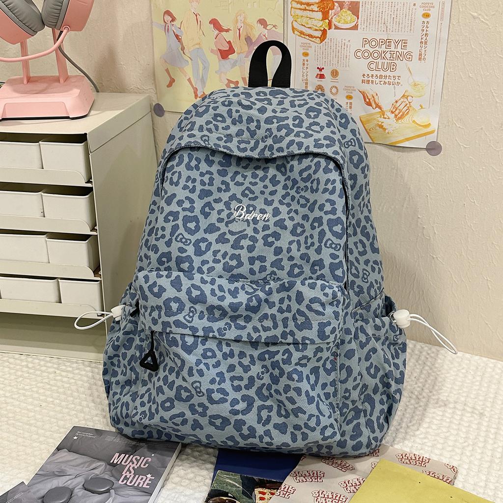 Schoolbag1011 New Street Trend Leopard Print School Bag Autumn and Winter Backpack Female Students Light Leisure Commuter Travel Backpack